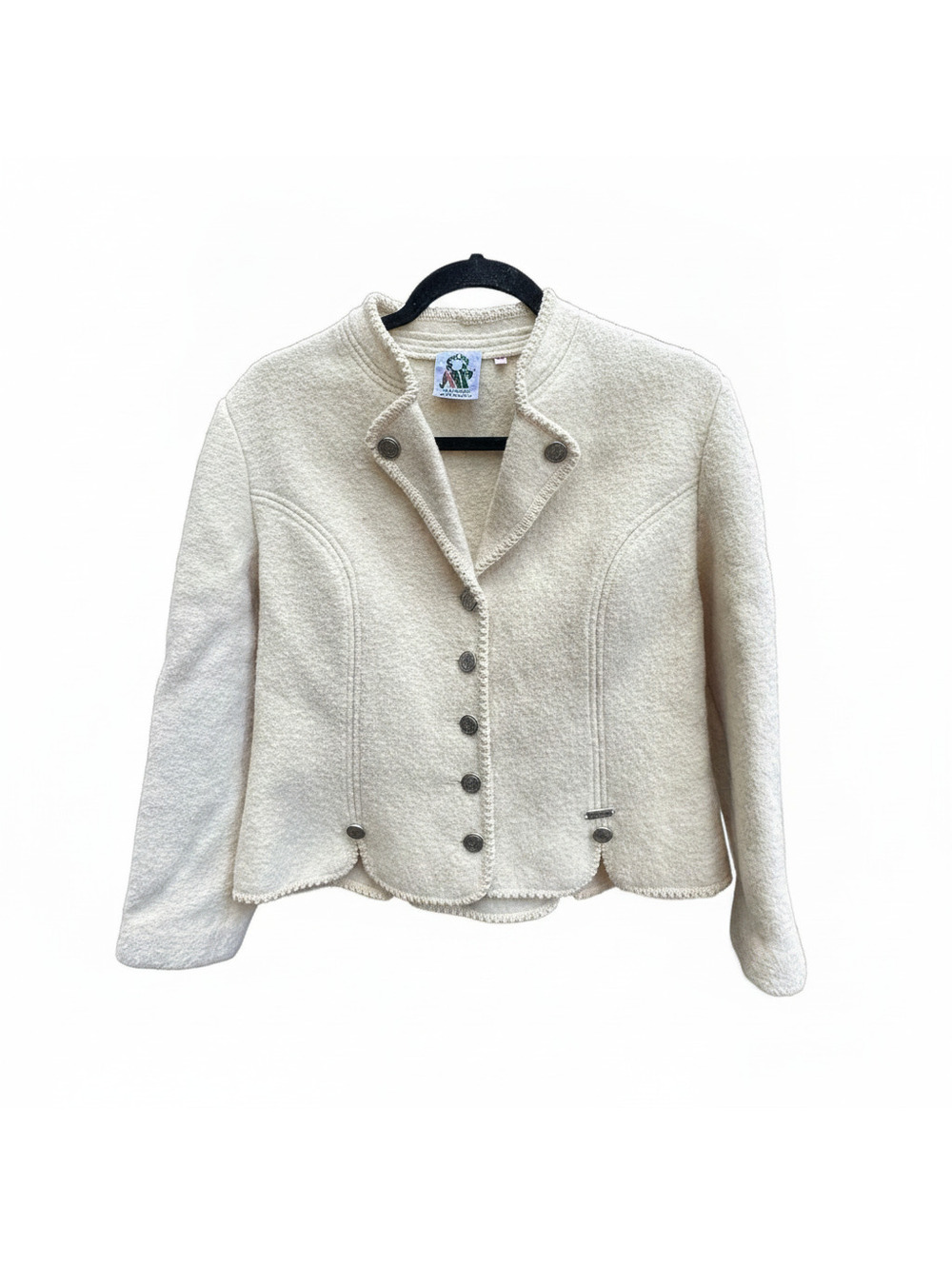 Vintage Münchner Strickmoden Cream Wool Button-Up Jacket 44 XL